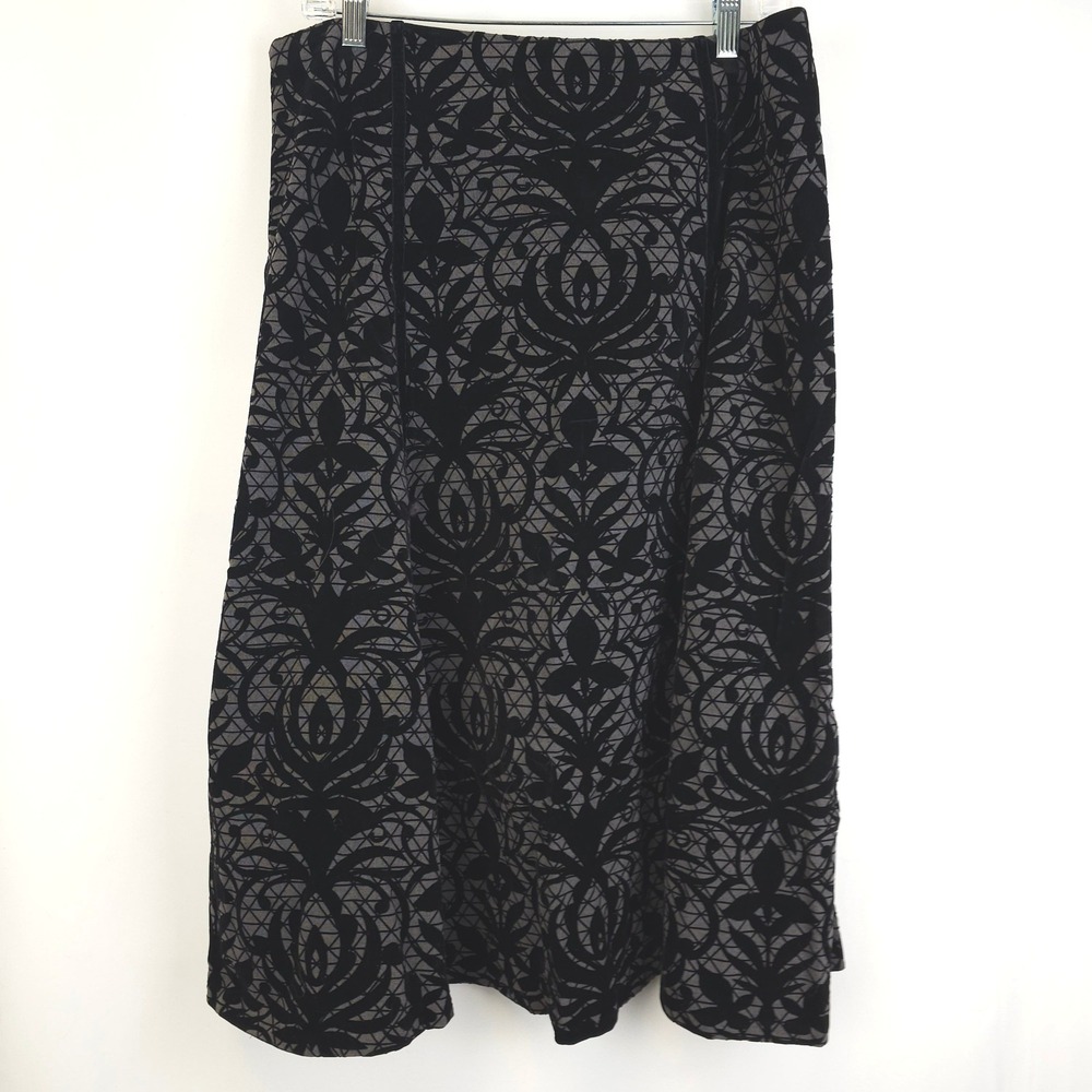 East 5th Skirt 14 Black Grey Velvet Flocked Damask A-Line Midi Side Zip Office